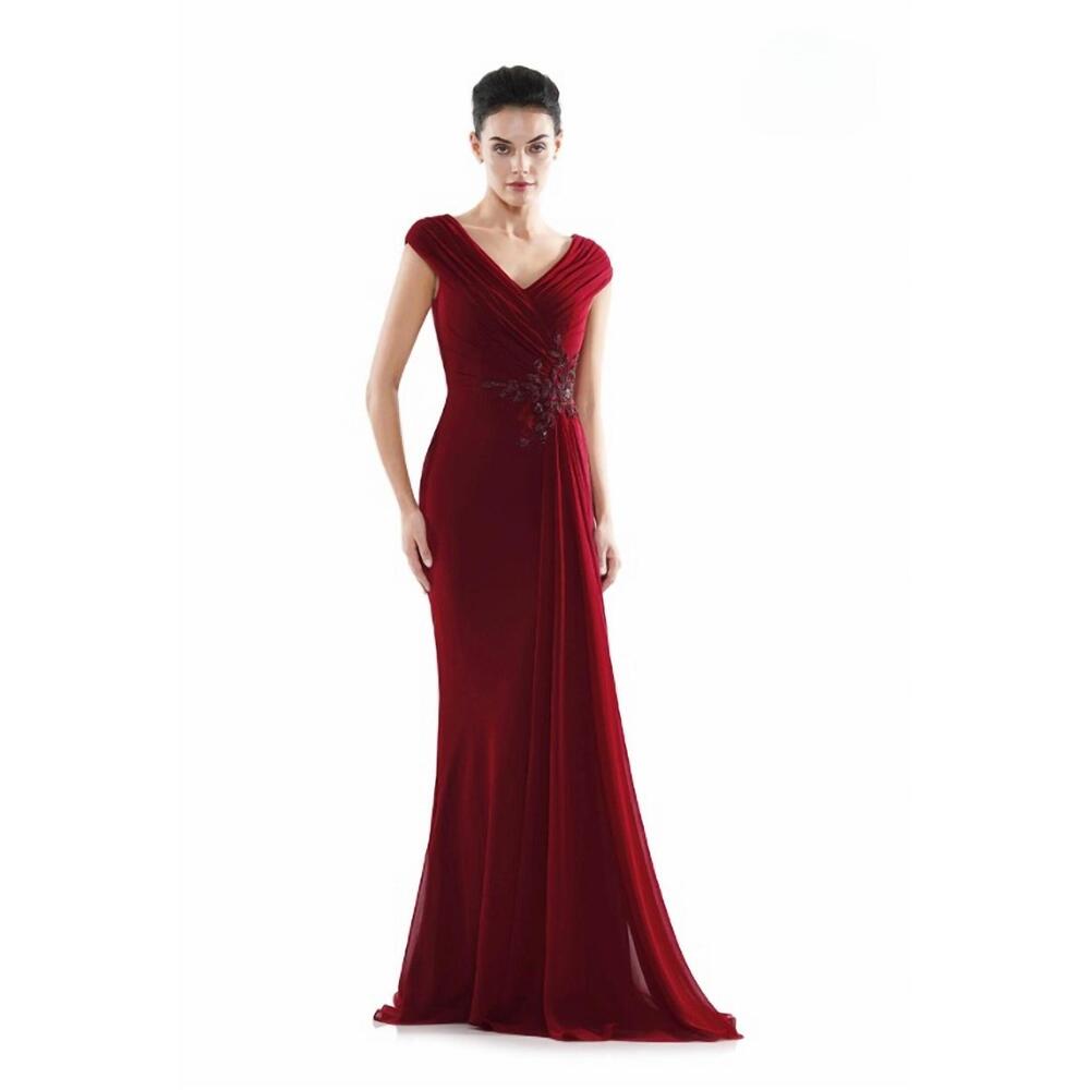 NEW COLORS DRESS embellished waist chiffon gown in wine